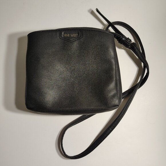 NINE WEST Purse Faux Black Leather Tri Compartment Compact Crossbody Bag - Picture 5 of 14